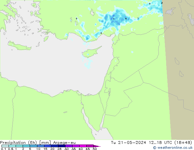 Precipitation (6h) Arpege-eu Út 21.05.2024 18 UTC
