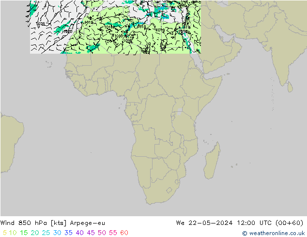 Vento 850 hPa Arpege-eu mer 22.05.2024 12 UTC