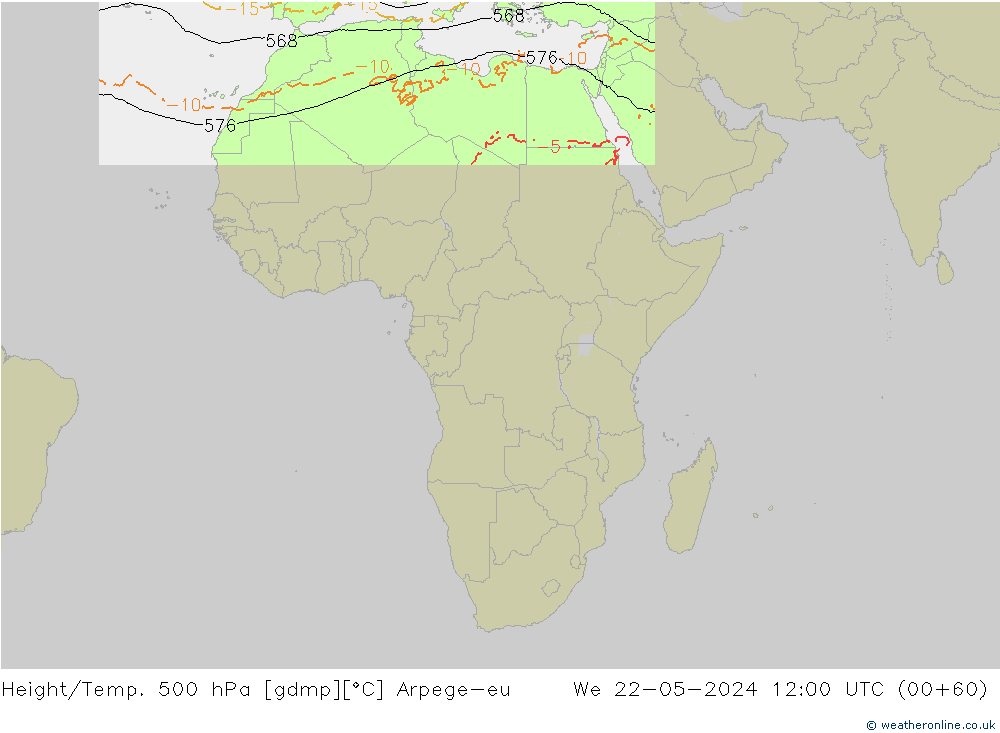 Hoogte/Temp. 500 hPa Arpege-eu wo 22.05.2024 12 UTC