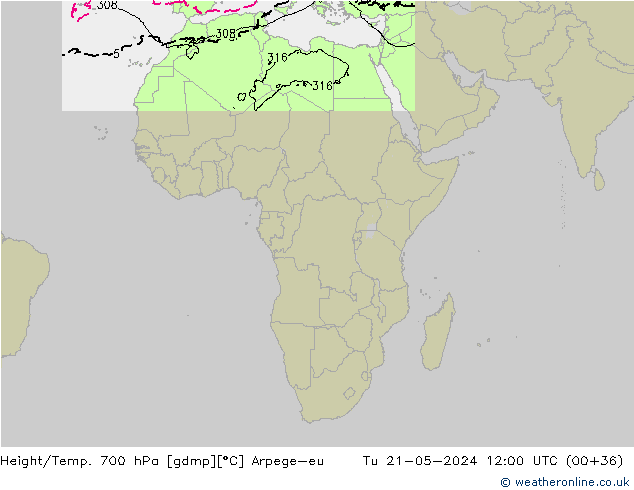 Height/Temp. 700 hPa Arpege-eu Di 21.05.2024 12 UTC