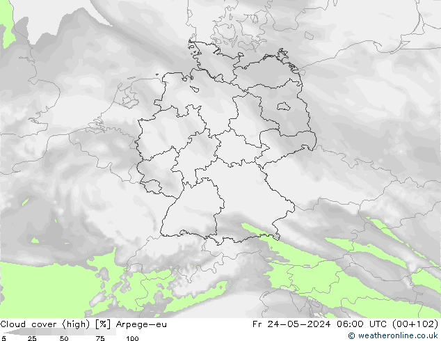Nuages (élevé) Arpege-eu ven 24.05.2024 06 UTC