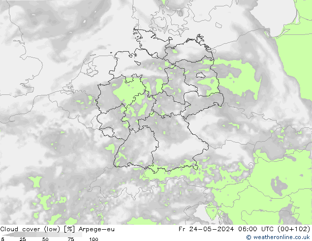 Cloud cover (low) Arpege-eu Fr 24.05.2024 06 UTC