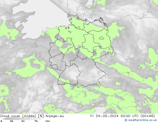 Cloud cover (middle) Arpege-eu Fr 24.05.2024 00 UTC