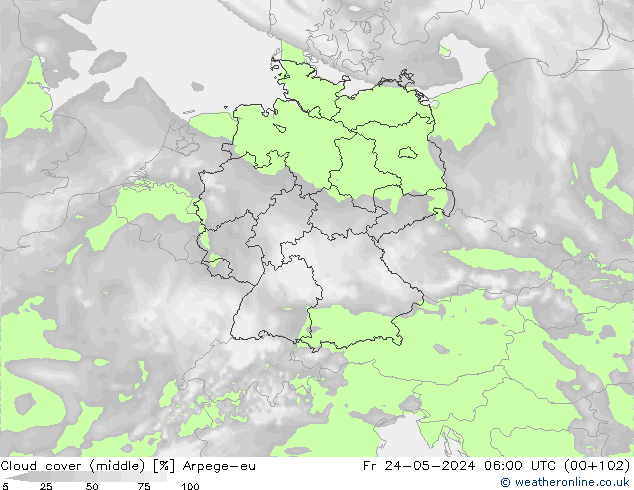 Wolken (mittel) Arpege-eu Fr 24.05.2024 06 UTC