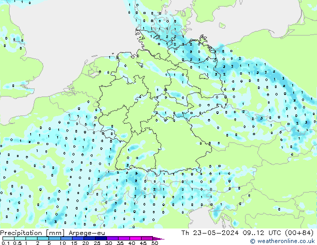 Precipitación Arpege-eu jue 23.05.2024 12 UTC