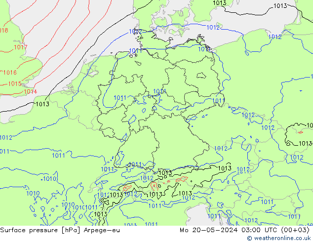 地面气压 Arpege-eu 星期一 20.05.2024 03 UTC