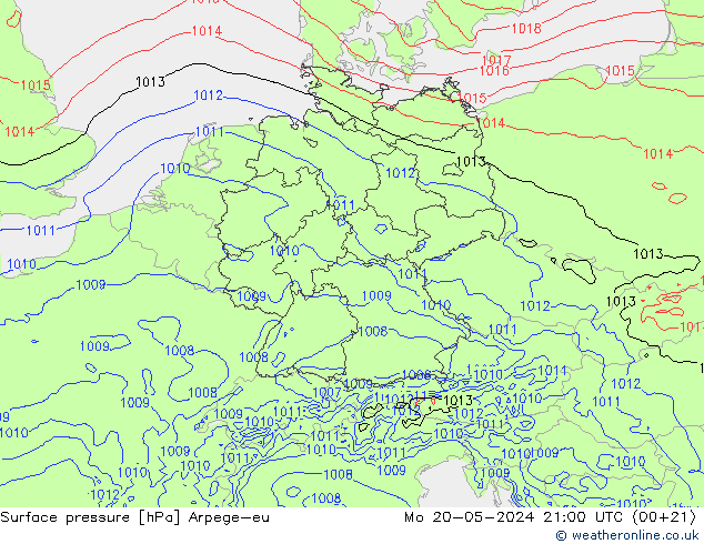 Surface pressure Arpege-eu Mo 20.05.2024 21 UTC