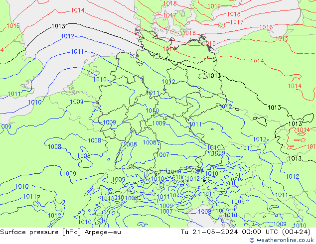 地面气压 Arpege-eu 星期二 21.05.2024 00 UTC