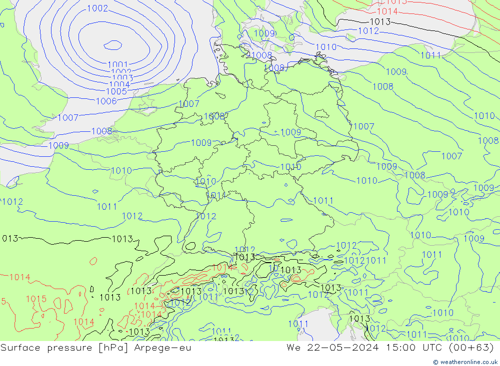 Luchtdruk (Grond) Arpege-eu wo 22.05.2024 15 UTC