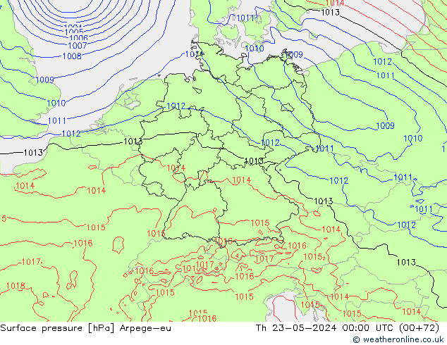 Presión superficial Arpege-eu jue 23.05.2024 00 UTC