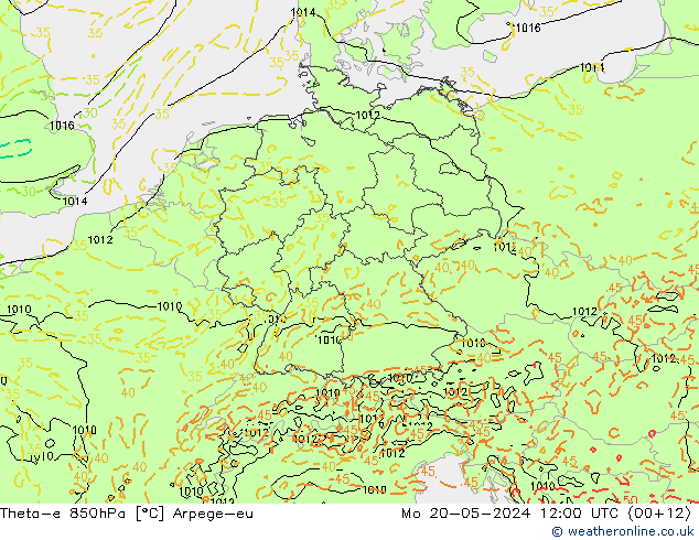 Theta-e 850hPa Arpege-eu Mo 20.05.2024 12 UTC