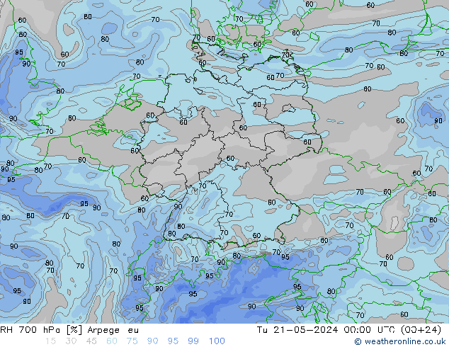 Humedad rel. 700hPa Arpege-eu mar 21.05.2024 00 UTC