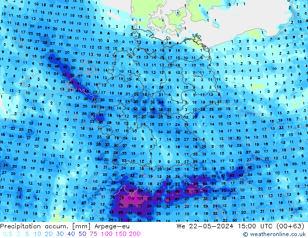 Precipitation accum. Arpege-eu mer 22.05.2024 15 UTC
