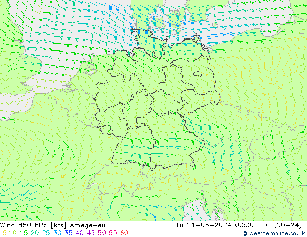Wind 850 hPa Arpege-eu di 21.05.2024 00 UTC