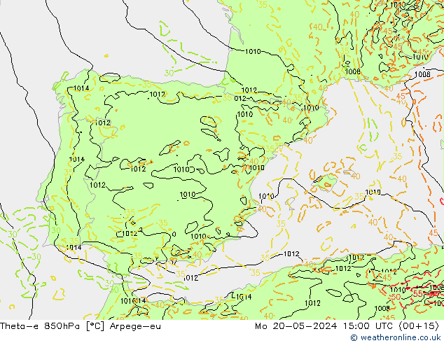 Theta-e 850hPa Arpege-eu lun 20.05.2024 15 UTC