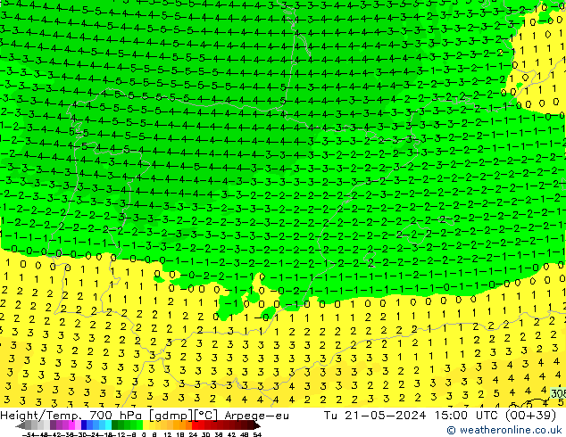 Hoogte/Temp. 700 hPa Arpege-eu di 21.05.2024 15 UTC