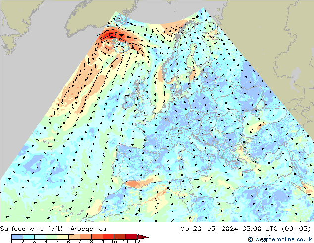 �N 10 米 (bft) Arpege-eu 星期一 20.05.2024 03 UTC
