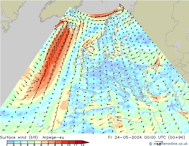 wiatr 10 m (bft) Arpege-eu pt. 24.05.2024 00 UTC