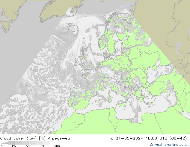 Bulutlar (düşük) Arpege-eu Sa 21.05.2024 18 UTC