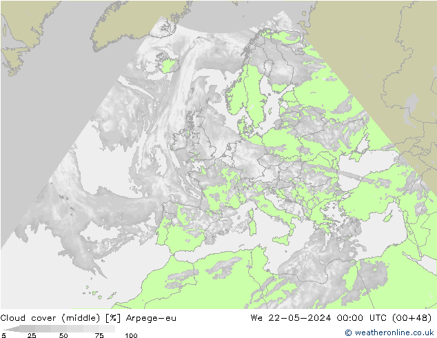 Cloud cover (middle) Arpege-eu We 22.05.2024 00 UTC