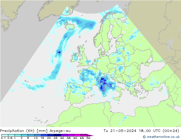 降水量 (6h) Arpege-eu 星期二 21.05.2024 00 UTC