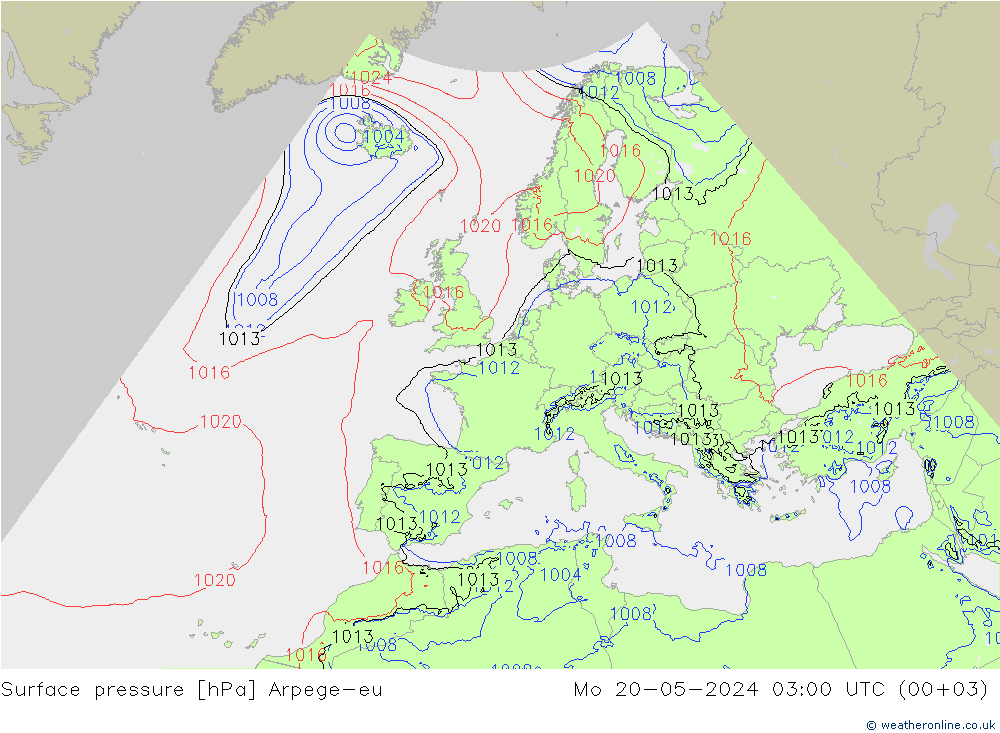 地面气压 Arpege-eu 星期一 20.05.2024 03 UTC