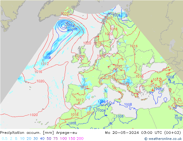 Precipitation accum. Arpege-eu 星期一 20.05.2024 03 UTC
