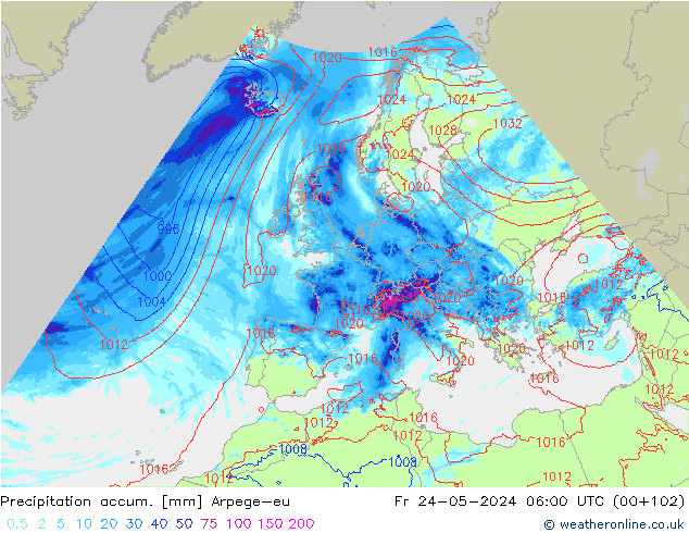 Precipitation accum. Arpege-eu Sex 24.05.2024 06 UTC