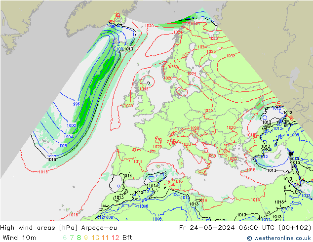 Windvelden Arpege-eu vr 24.05.2024 06 UTC