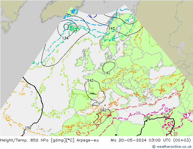 Height/Temp. 850 hPa Arpege-eu 星期一 20.05.2024 03 UTC