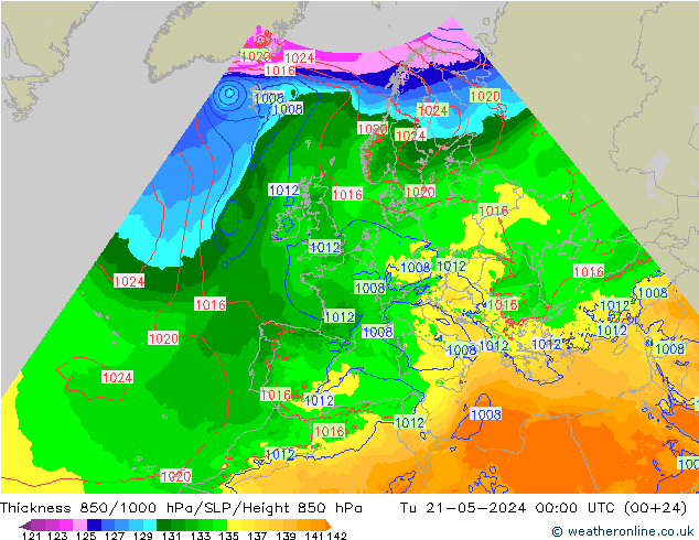 Thck 850-1000 hPa Arpege-eu 星期二 21.05.2024 00 UTC