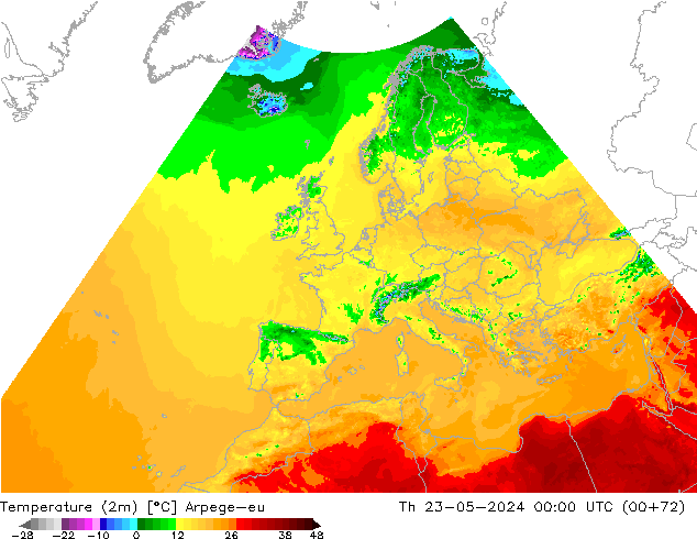 Temperaturkarte (2m) Arpege-eu Do 23.05.2024 00 UTC