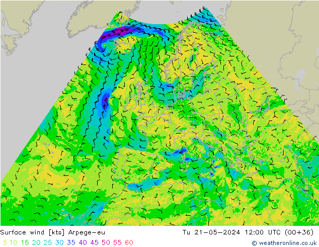 Surface wind Arpege-eu Tu 21.05.2024 12 UTC