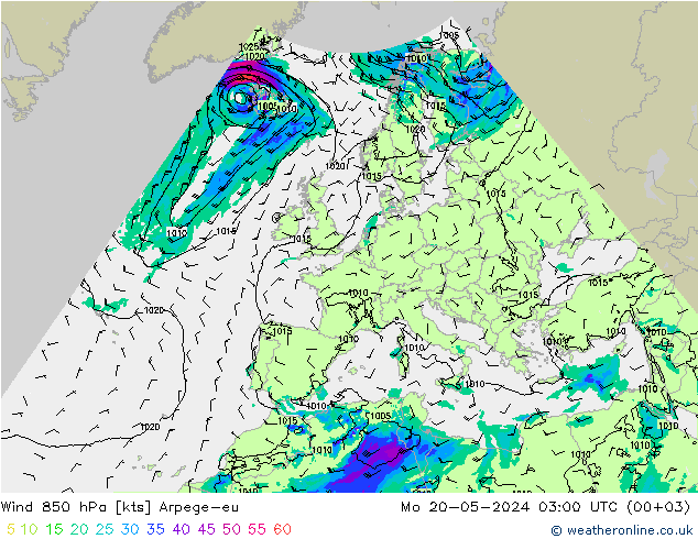 Wind 850 hPa Arpege-eu Mo 20.05.2024 03 UTC