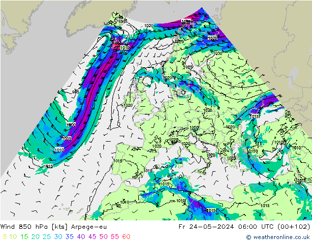 Wind 850 hPa Arpege-eu vr 24.05.2024 06 UTC