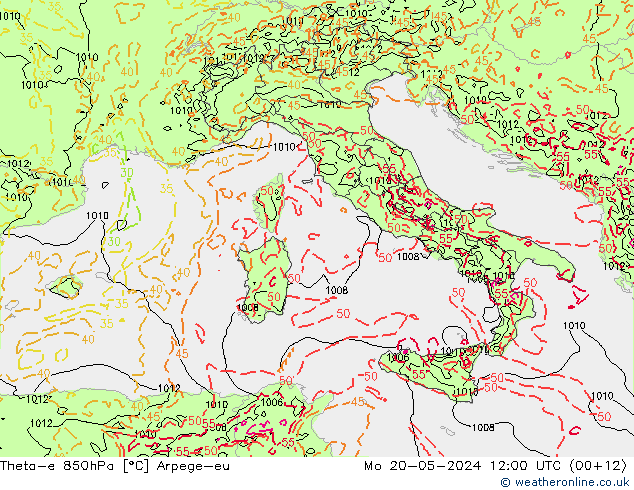 Theta-e 850hPa Arpege-eu  20.05.2024 12 UTC