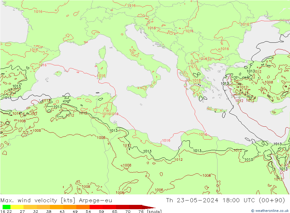 Maks. Rüzgar Hızı Arpege-eu Per 23.05.2024 18 UTC