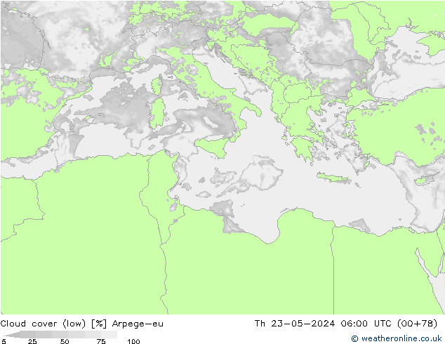 Bewolking (Laag) Arpege-eu do 23.05.2024 06 UTC