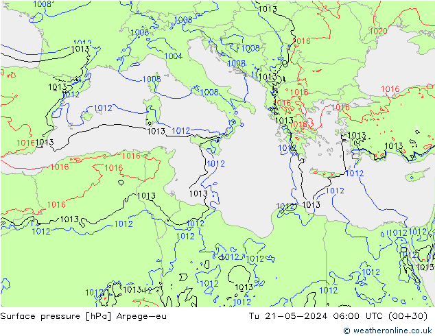 Pressione al suolo Arpege-eu mar 21.05.2024 06 UTC