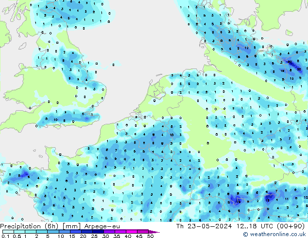 Precipitation (6h) Arpege-eu Th 23.05.2024 18 UTC