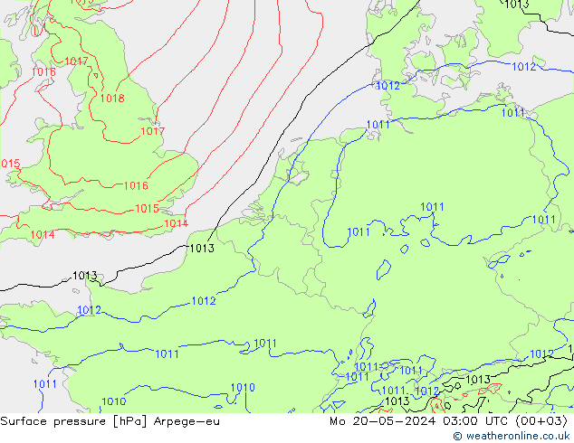 Pressione al suolo Arpege-eu lun 20.05.2024 03 UTC