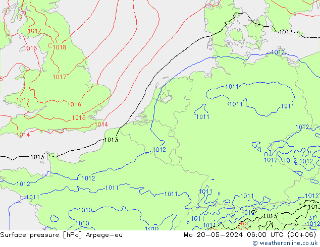 地面气压 Arpege-eu 星期一 20.05.2024 06 UTC