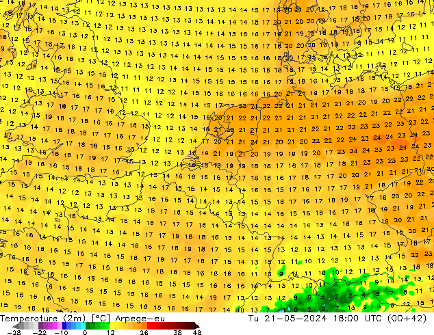 température (2m) Arpege-eu mar 21.05.2024 18 UTC