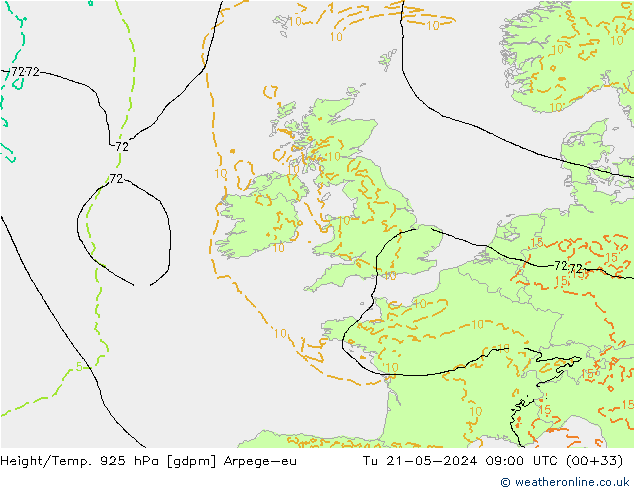Height/Temp. 925 hPa Arpege-eu  21.05.2024 09 UTC