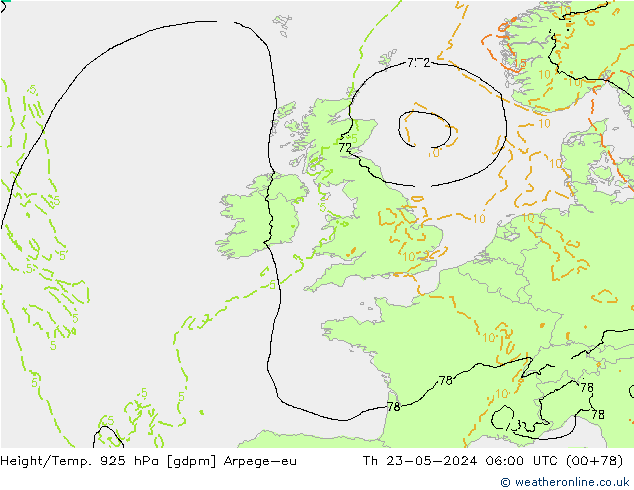Height/Temp. 925 hPa Arpege-eu gio 23.05.2024 06 UTC