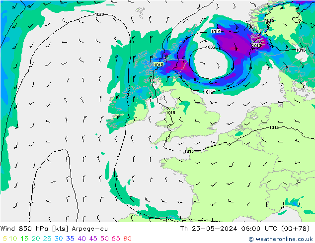Rüzgar 850 hPa Arpege-eu Per 23.05.2024 06 UTC