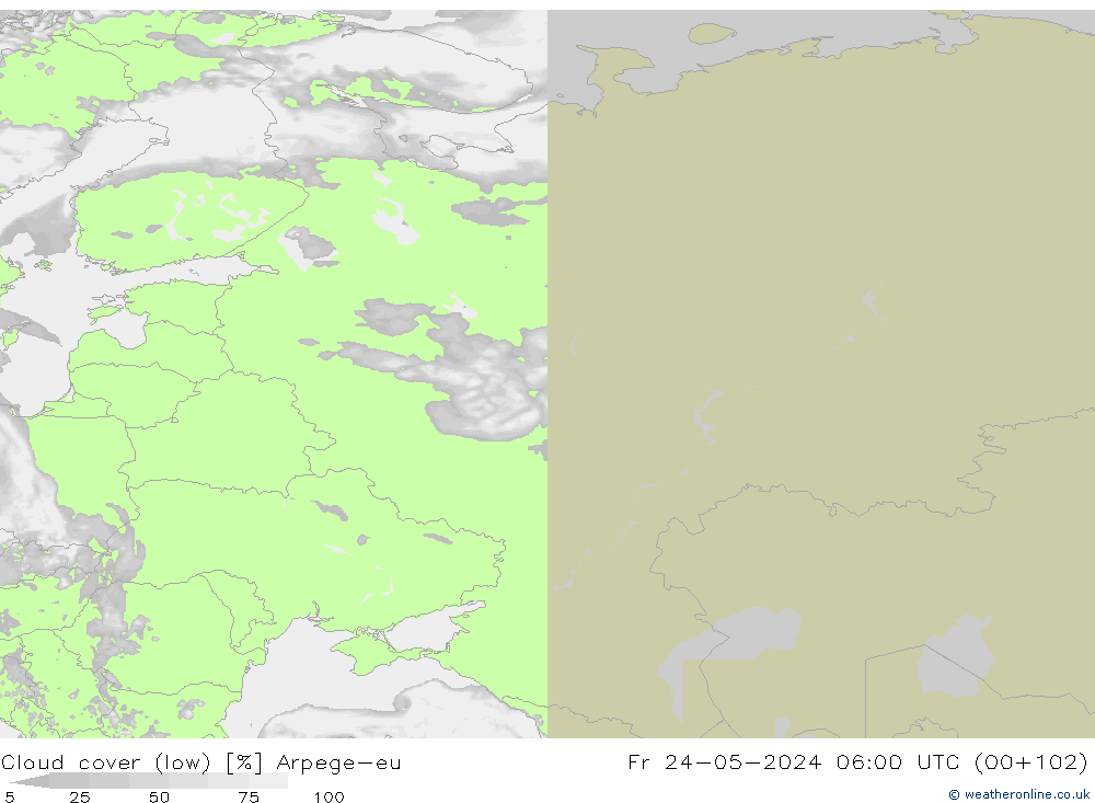 Bewolking (Laag) Arpege-eu vr 24.05.2024 06 UTC