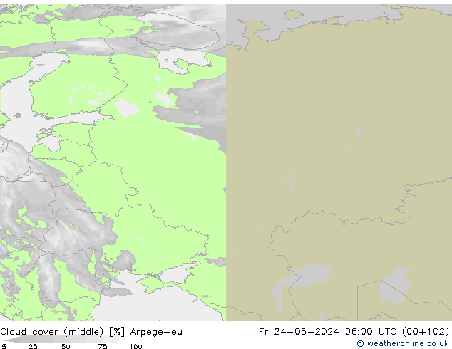Nuages (moyen) Arpege-eu ven 24.05.2024 06 UTC
