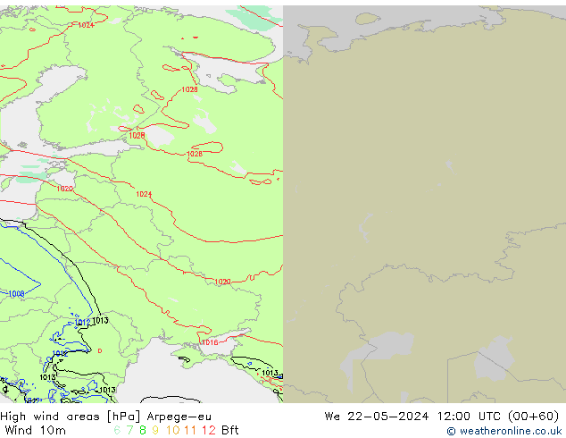 High wind areas Arpege-eu  22.05.2024 12 UTC