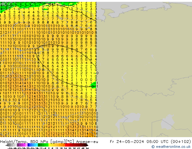 Hoogte/Temp. 850 hPa Arpege-eu vr 24.05.2024 06 UTC